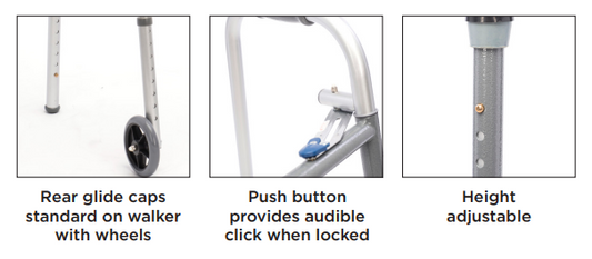 Proactive Medical | Walker Adult With Wheels Steel 350lb Capacity - 4ea/cs | PM1052