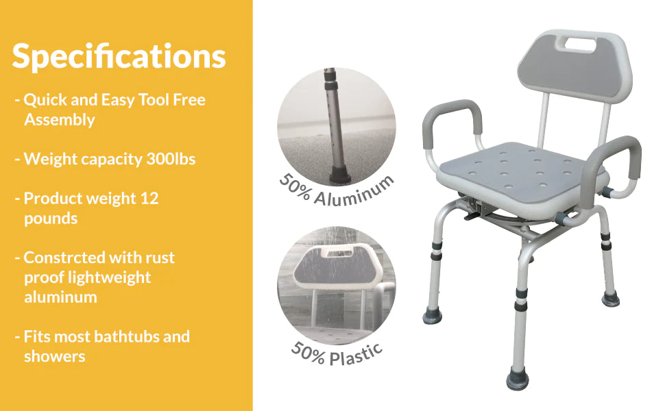 Inno Health | 16.5" x 13.5 Swivel Shower Chair with 300 lbs. Weight Capacity | INSWVL1 Inno Health | 16.5" x 13.5 Swivel Shower Chair with 300 lbs. Weight Capacity | INSWVL1