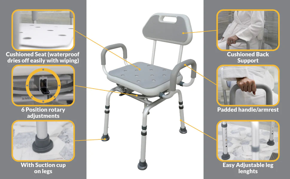 Inno Health | 16.5" x 13.5 Swivel Shower Chair with 300 lbs. Weight Capacity | INSWVL1 Inno Health | 16.5" x 13.5 Swivel Shower Chair with 300 lbs. Weight Capacity | INSWVL1