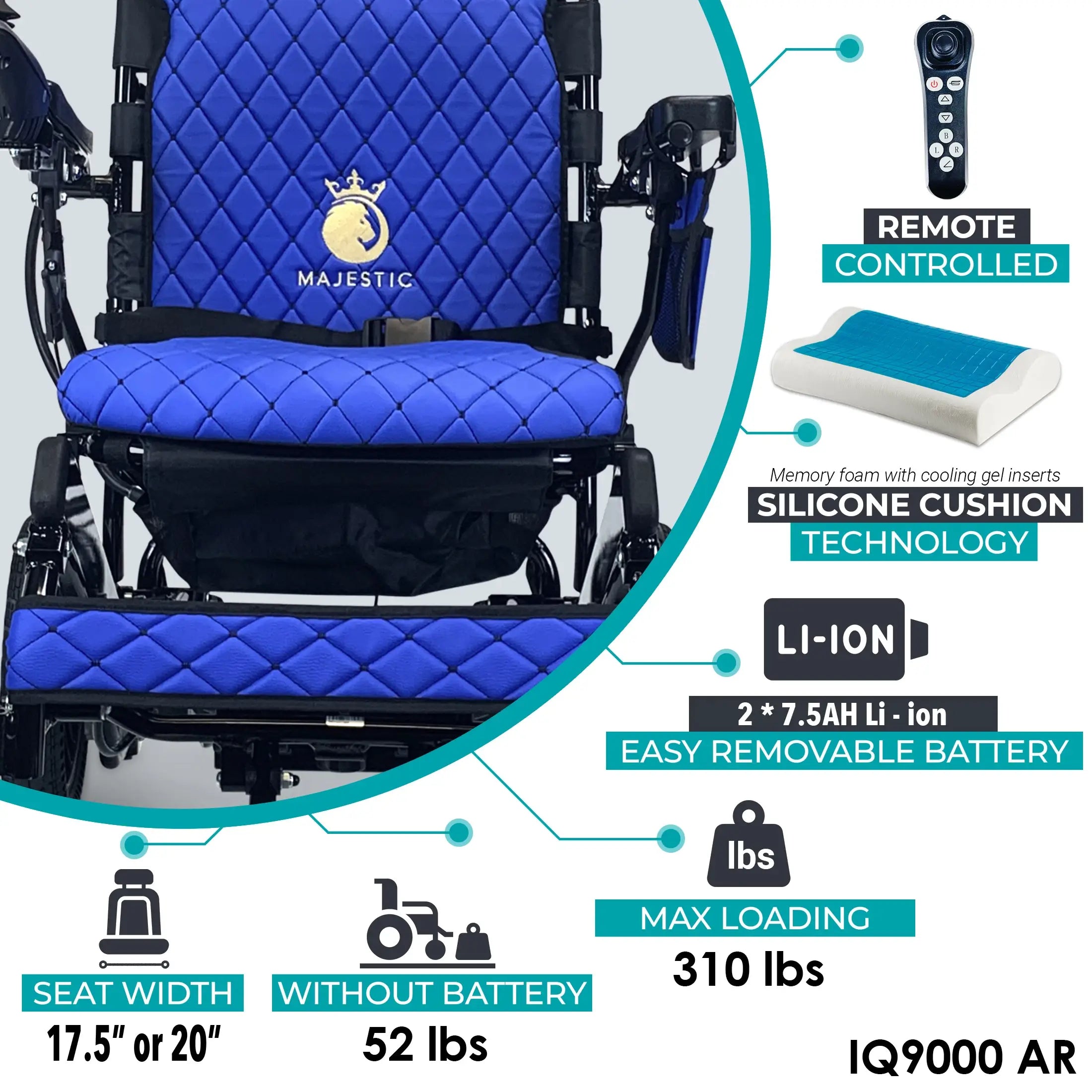 Majestic -Auto Recline Remote Controlled Electric Wheelchair - IQ9000 Majestic -Auto Recline Remote Controlled Electric Wheelchair - IQ9000