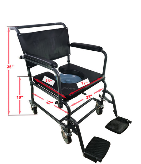 Inno Health | Padded Steel Commode Chair with Wheels II with 350lbs. Weight Capacity | MOBB-PSCC002 Inno Health | Padded Steel Commode Chair with Wheels II with 350lbs. Weight Capacity | MOBB-PSCC002