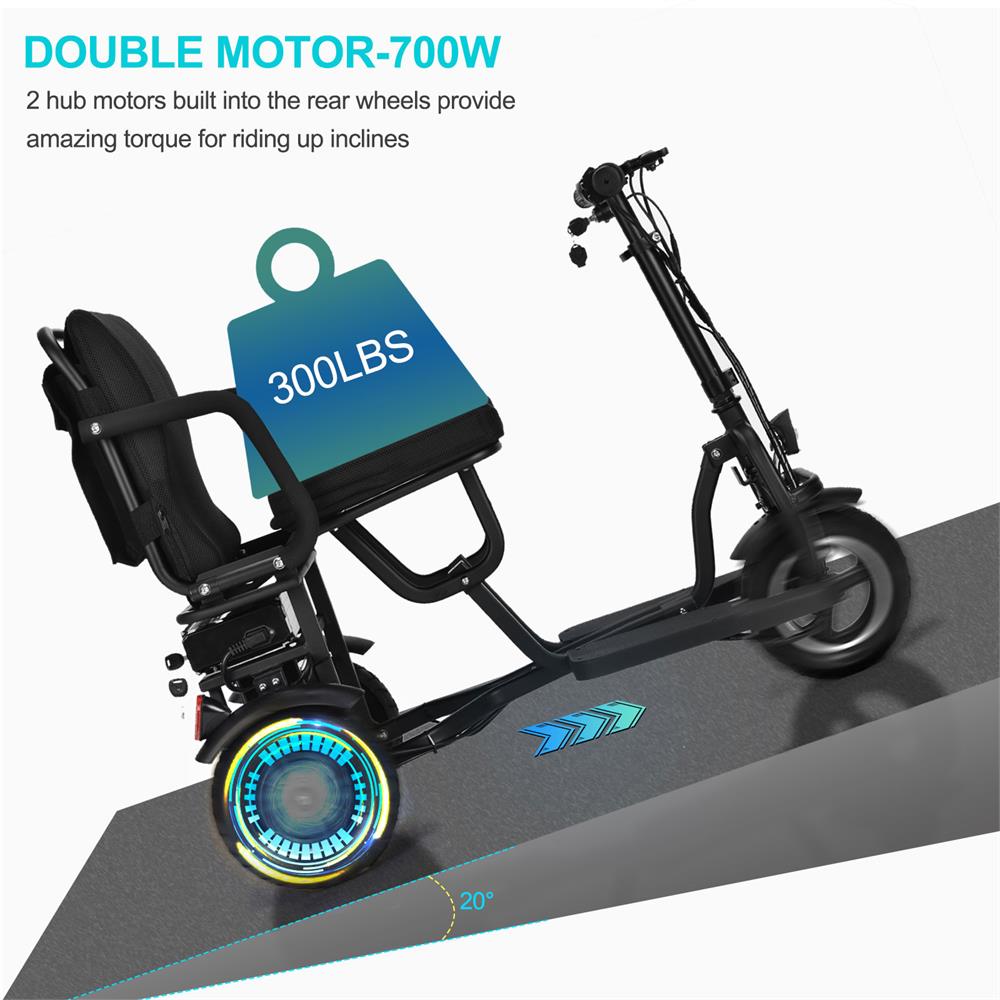 MotoTec - Folding Mobility Electric Trike 48v 700w Dual Motor Lithium Black MotoTec - Folding Mobility Electric Trike 48v 700w Dual Motor Lithium Black