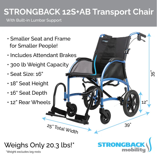 STRONGBACK Excursion Small: 12S+AB Transport Wheelchair STRONGBACK Excursion Small: 12S+AB Transport Wheelchair