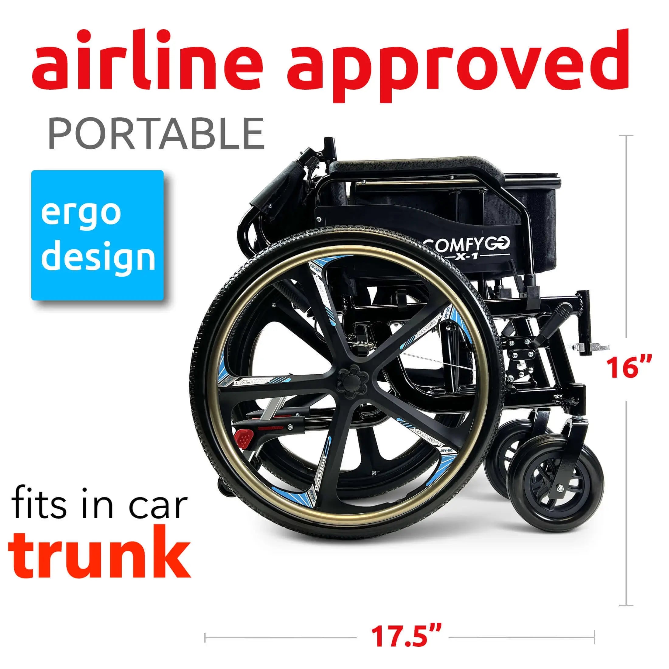 COMFYGO | X-1 ComfyGO Manual Lightweight Wheelchair (17.5″ Wide Seat) | X-1 COMFYGO | X-1 ComfyGO Manual Lightweight Wheelchair (17.5″ Wide Seat) | X-1