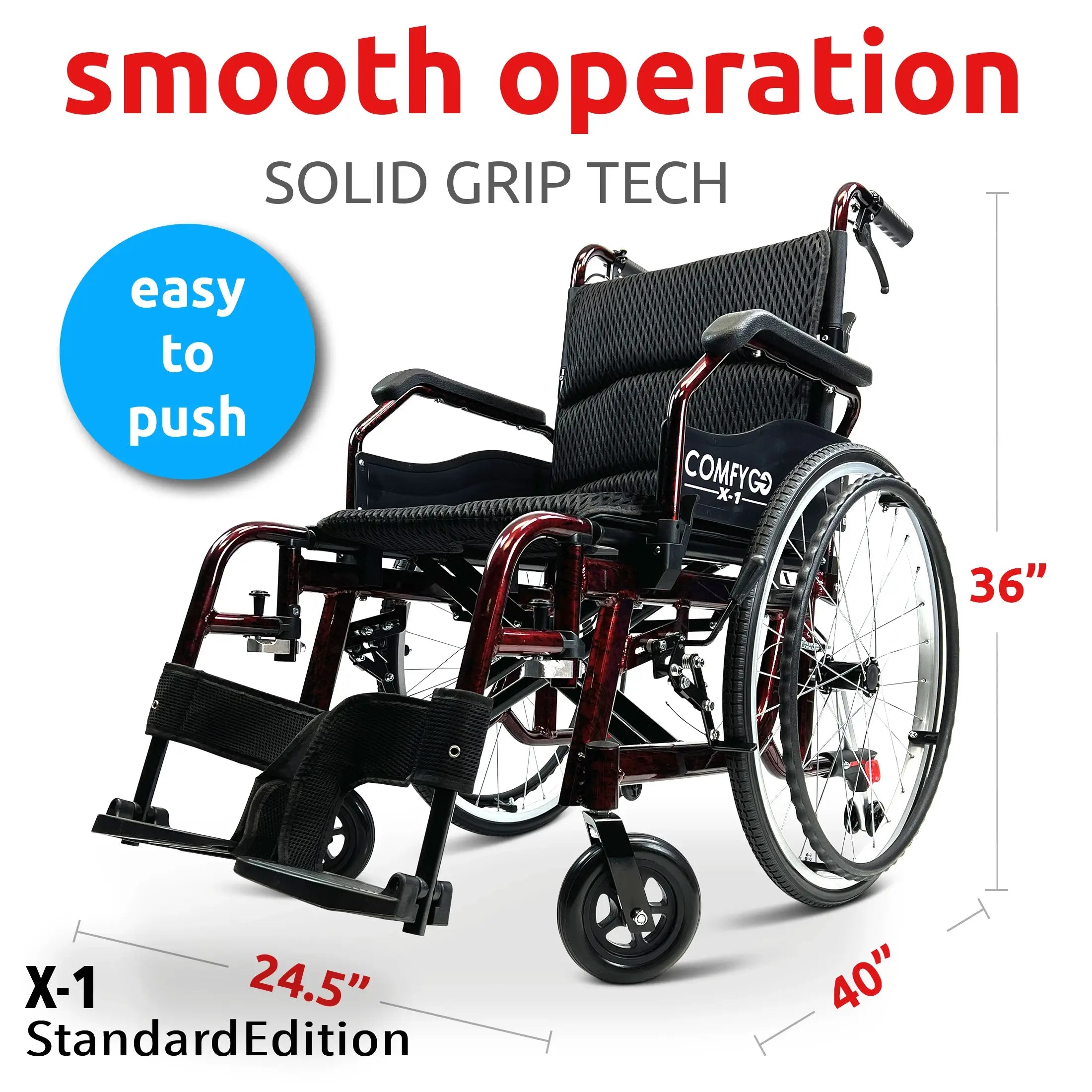 COMFYGO | X-1 ComfyGO Manual Lightweight Wheelchair (17.5″ Wide Seat) | X-1 COMFYGO | X-1 ComfyGO Manual Lightweight Wheelchair (17.5″ Wide Seat) | X-1