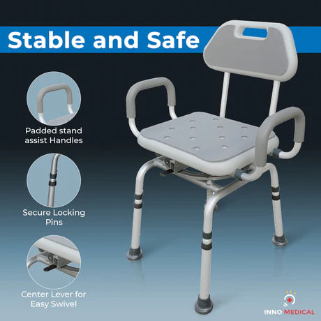 Inno Health | 16.5" x 13.5 Swivel Shower Chair with 300 lbs. Weight Capacity | INSWVL1 Inno Health | 16.5" x 13.5 Swivel Shower Chair with 300 lbs. Weight Capacity | INSWVL1
