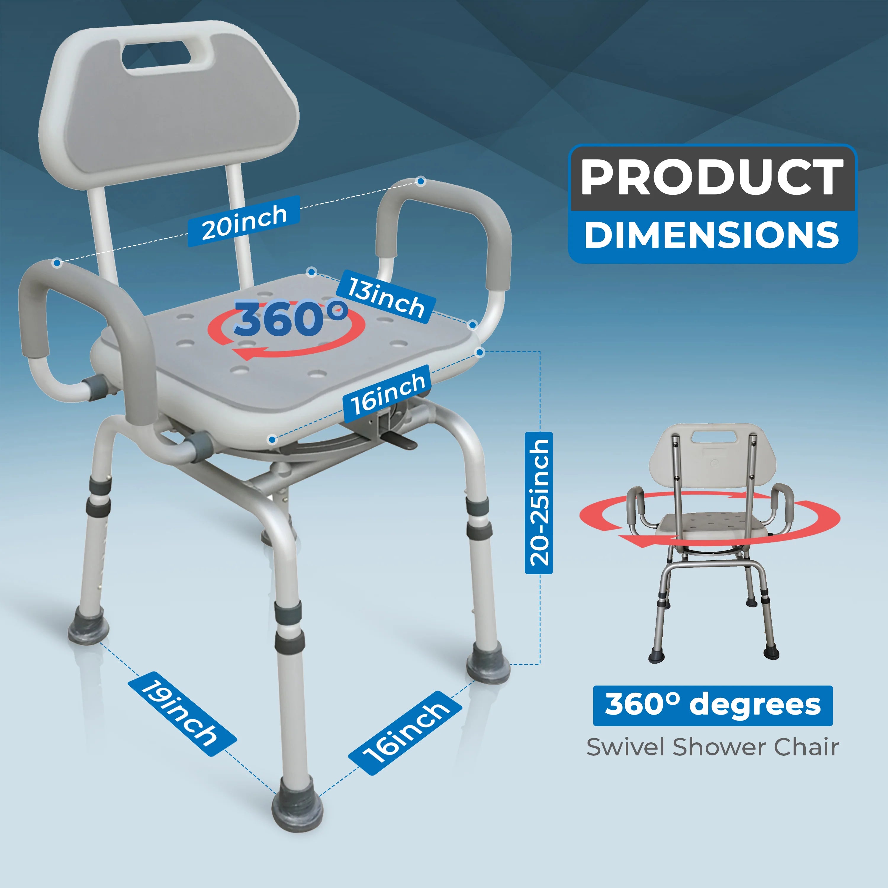 Inno Health | 16.5" x 13.5 Swivel Shower Chair with 300 lbs. Weight Capacity | INSWVL1 Inno Health | 16.5" x 13.5 Swivel Shower Chair with 300 lbs. Weight Capacity | INSWVL1