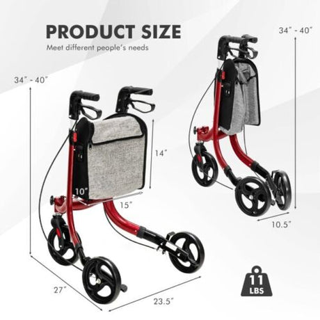 Inno Health | 3 Wheel Aluminum Rollator Euro Style with Weight Capacity of 300lbs | INDLX3W Inno Health | 3 Wheel Aluminum Rollator Euro Style with Weight Capacity of 300lbs | INDLX3W