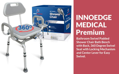 Inno Health | 16.5" x 13.5 Swivel Shower Chair with 300 lbs. Weight Capacity | INSWVL1