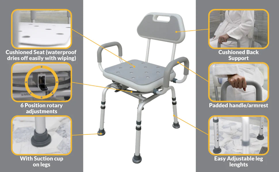 Inno Health | 16.5" x 13.5 Swivel Shower Chair with 300 lbs. Weight Capacity | INSWVL1