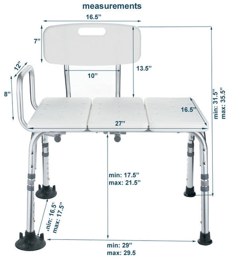 Inno Health | Transfer Bath Bench with Back, with 300lbs. Weight Capacity | MOBB-TBBB011