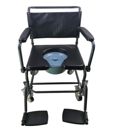 Inno Health | Padded Steel Commode Chair with Wheels II with 350lbs. Weight Capacity | MOBB-PSCC002