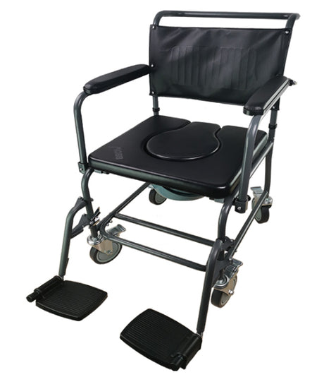 Inno Health | Padded Steel Commode Chair with Wheels II with 350lbs. Weight Capacity | MOBB-PSCC002