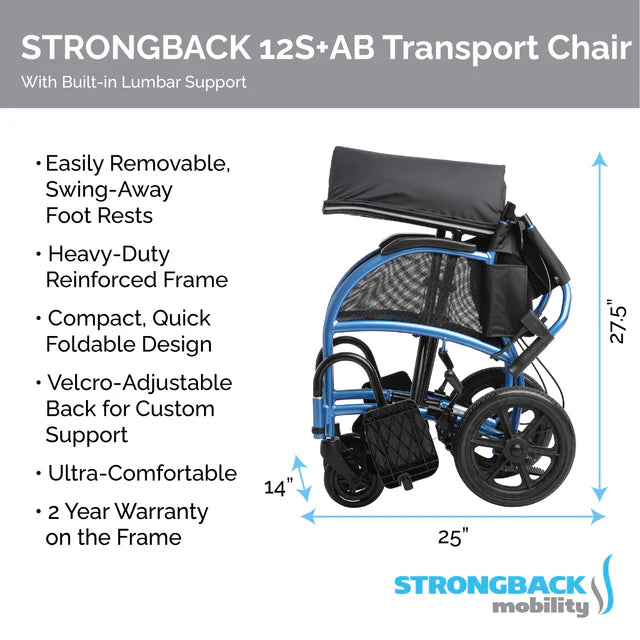 STRONGBACK Excursion Small: 12S+AB Transport Wheelchair