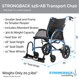 STRONGBACK Excursion Small: 12S+AB Transport Wheelchair