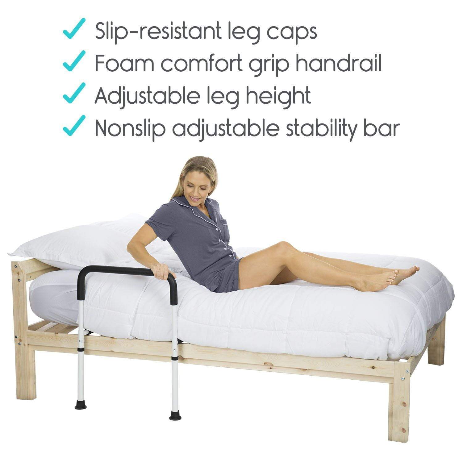 Vive Health - Height Adjustable Steel Bed Safety Rail with Non-Slip Foam