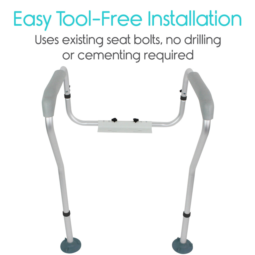 Vive Health - 2 Adjustable Toilet Safety Rails, Padded Fitting w/no Drilling