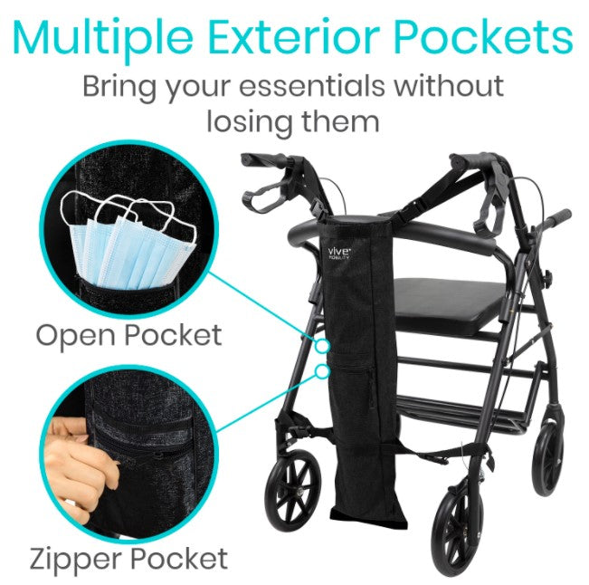 Vive Health - Oxygen Tank Holder, Holds D/E Cylinders, Reinforced Straps, Extra Pockets, Black, Gray