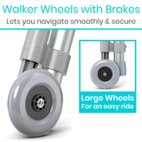 Vive Health -  Walker Wheels with Brakes, Smooth and Safe Mobility Aid with Adjustable Height