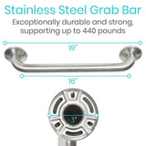 Vive Health - Metal Grab Bar, 12" Stainless Steel, Up to 440 lbs
