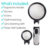 Vive Health -  LED Magnifying Glass: Compact 4" Magnifier with 5X/10X Acrylic Lenses and Pouch