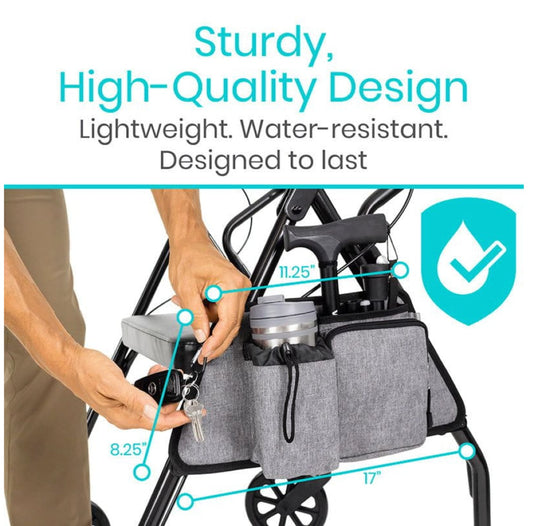 Vive Health - Rollator Side Bag, Water-Resistant, Cup, Pen, Key