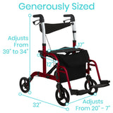 Vive Health - Four Wheel, Aluminum Wheelchair Rollator Hybrid, 300lbs Weight Capacity