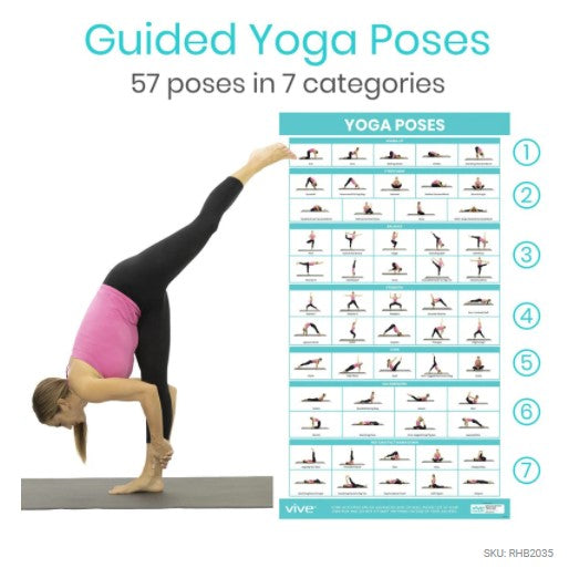 Vive Health - Yoga Poster, 57 Poses, Laminated Finish