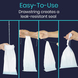 Vive Health - Urinal Bag with Absorbent Pad, Holds 16oz, Drawstring Closure, Pack of 20 - White