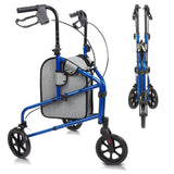 Vive Mobility - Compact Folding Aluminum 3 Wheel Rollator with Bag, Black , Blue