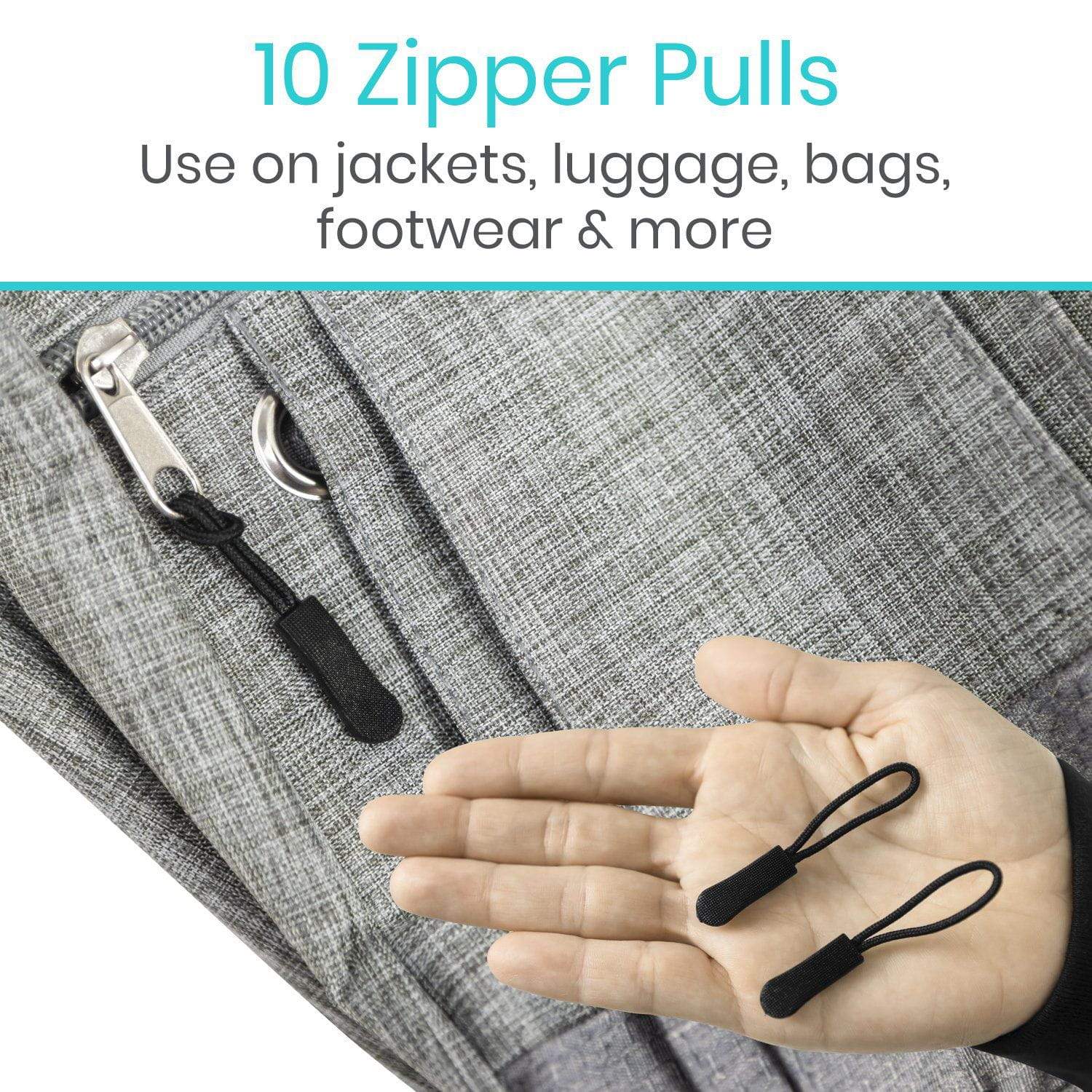 Vive Health - Easy Grip Zipper Pull, Works with Existing Zipper, Black, Pack of 10