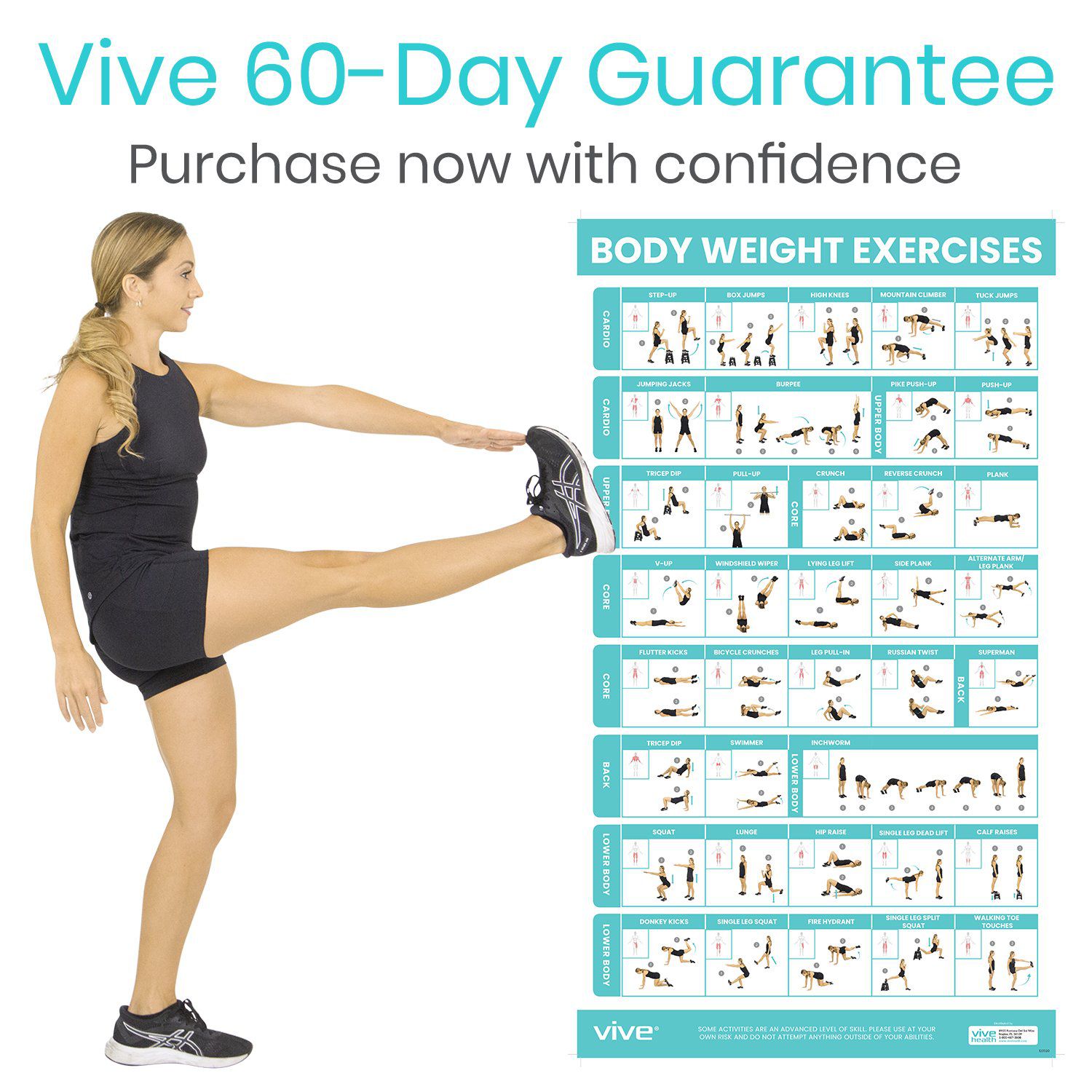 Vive Health - Bodyweight Workout Poster, Full Color, One-Sided, Laminated