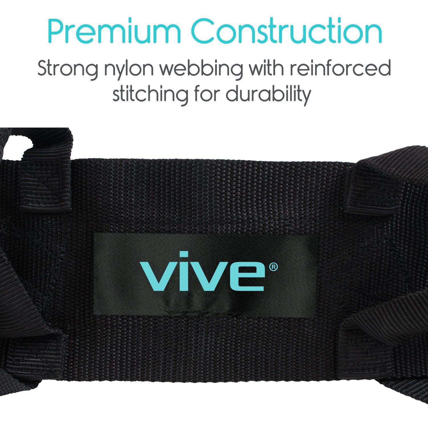 Vive Health - Transfer Belt with Leg Loops, Adjustable up to 52", 6 Handles, Metal Buckle