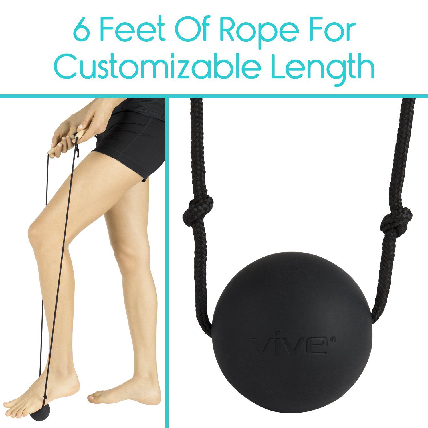 Vive Health - Plantar Fasciitis Ball, 2.5" Ball with 74" Cord w/Sliders