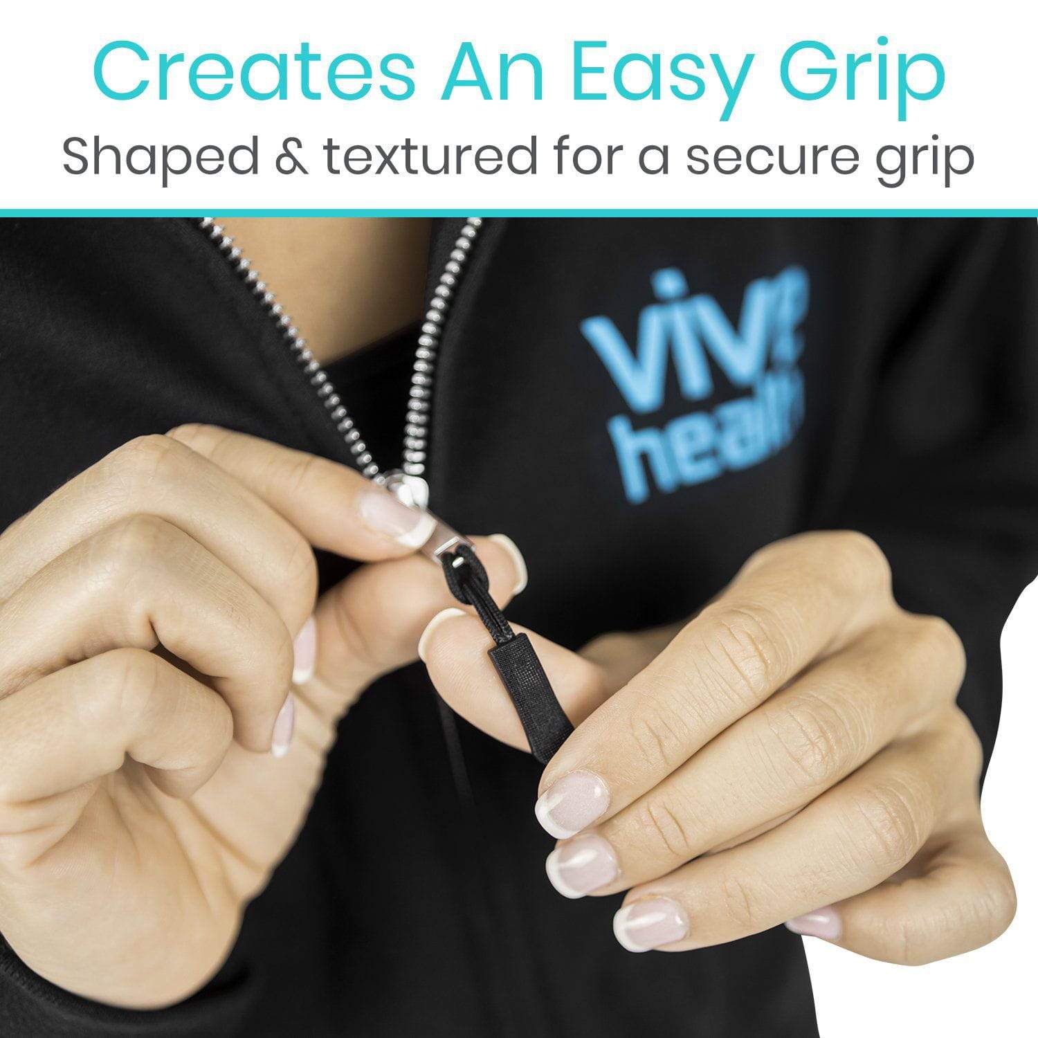 Vive Health - Easy Grip Zipper Pull, Works with Existing Zipper, Black, Pack of 10