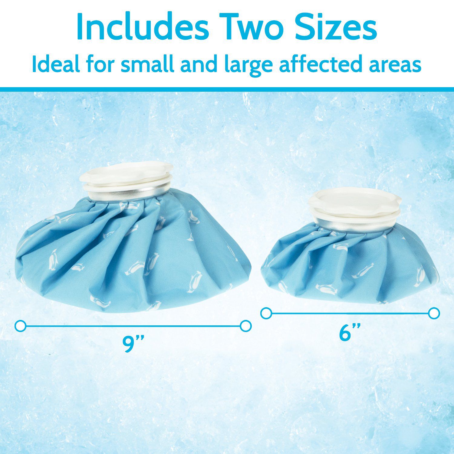 Vive Health - Reusable Ice Bag Set, 6” and 9", Easy Open, 2 Pack with Strap and Extender