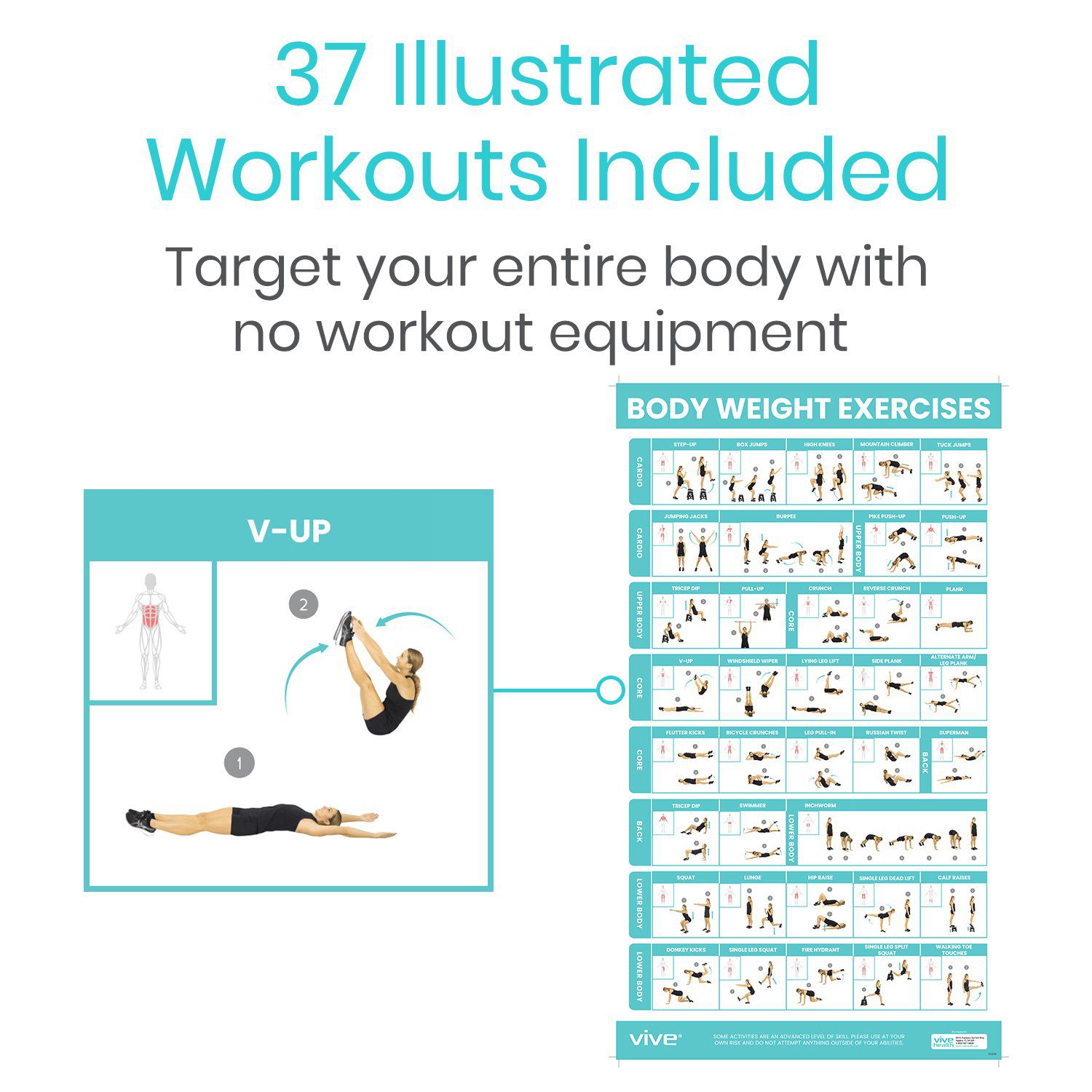 Vive Health - Bodyweight Workout Poster, Full Color, One-Sided, Laminated