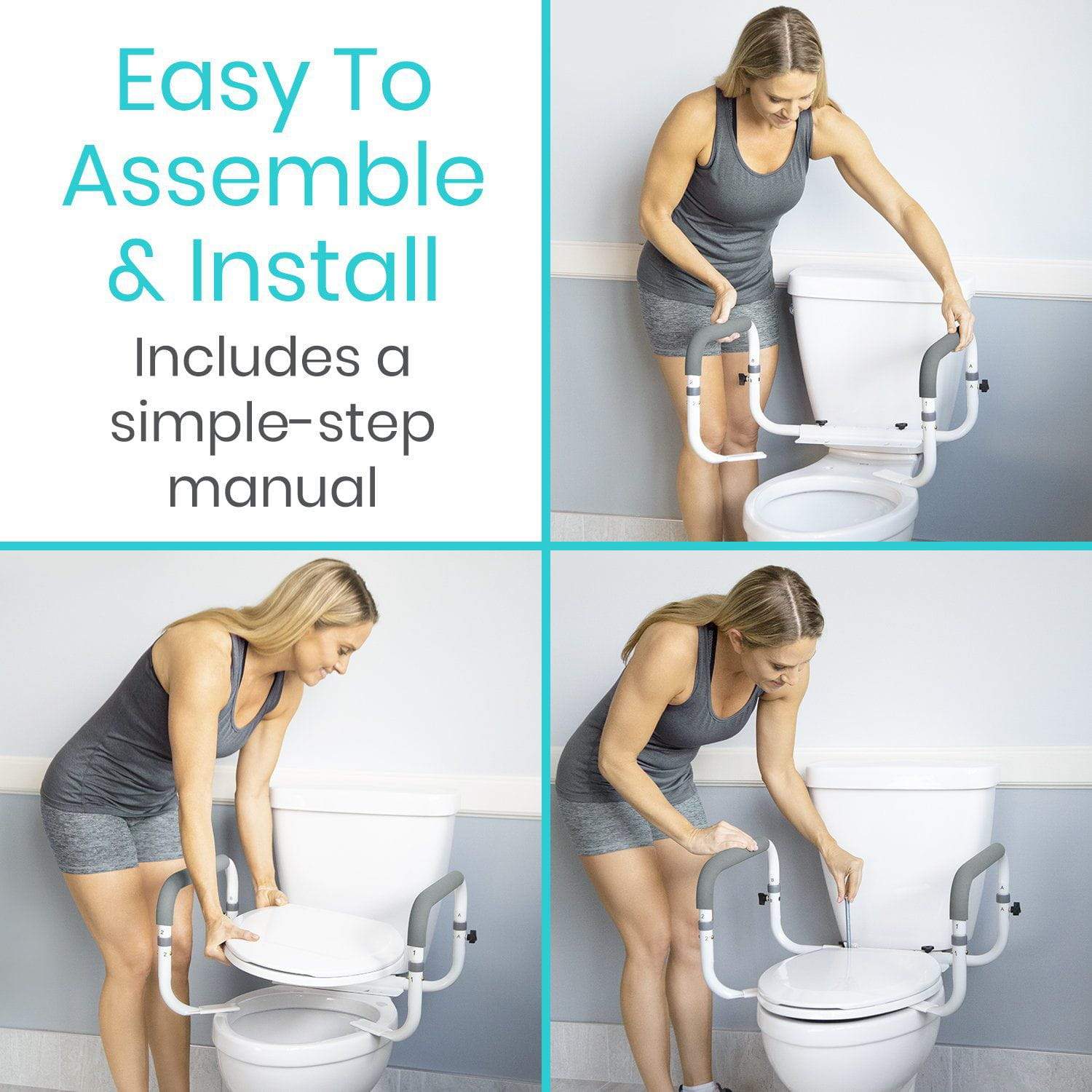 Vive Health - Compact Toilet Rail, Tool-Free, Adjustable Width Aluminum Frame