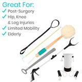 Vive Health - Hip & Knee Kit, Sock/Shoe Horn, 17" Loofah, 32" Reacher, Leg Lifter, Dressing Stick