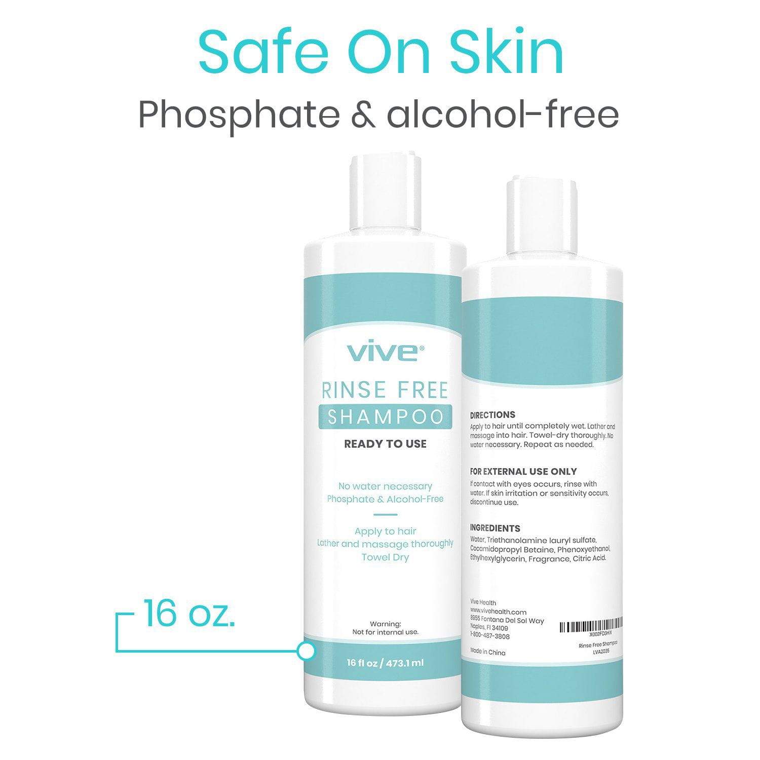 Vive Health - 16 fl oz Rinse Free Shampoo, Suitable for All Hair Types, Alcohol and Phosphate-Free