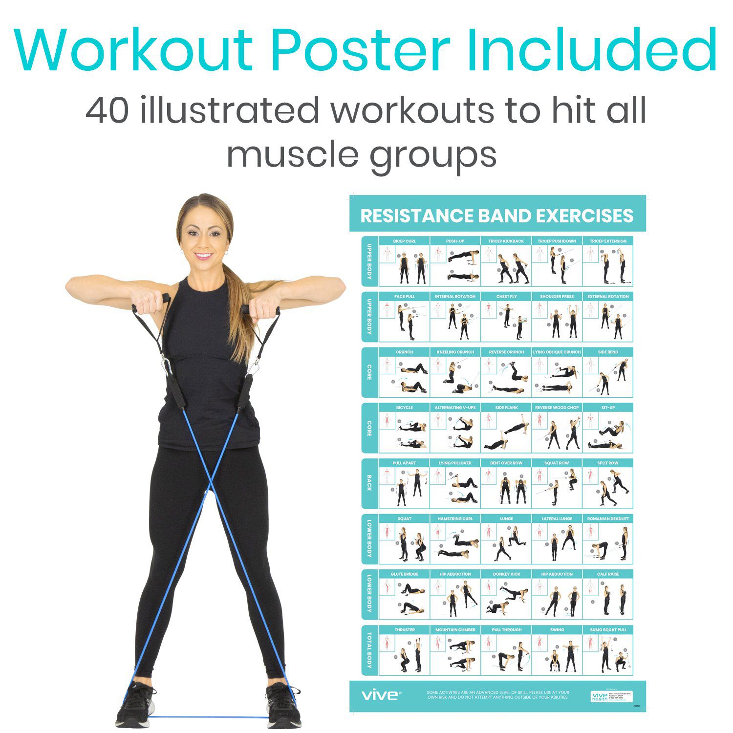 Vive Health - 11 PC Tube Resistance Bands with Metal Clips, Handles/Loops, Door Anchor