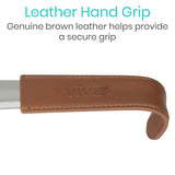 Vive Health - 16” Metal Shoe Horn, Stainless Steel with Leather Grip