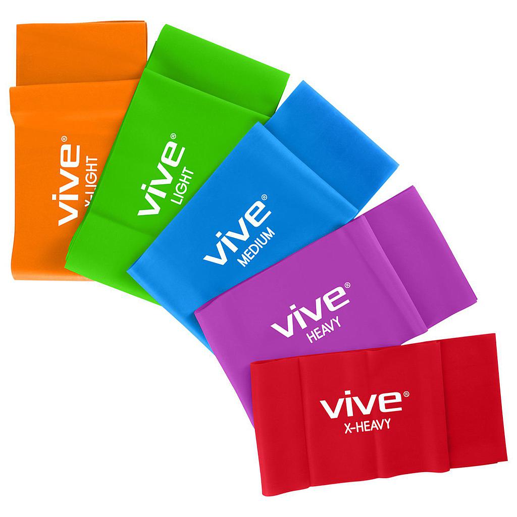 Vive Health - 6’ Straight Resistance Bands, X-Light to X-Heavy, 5 Pack