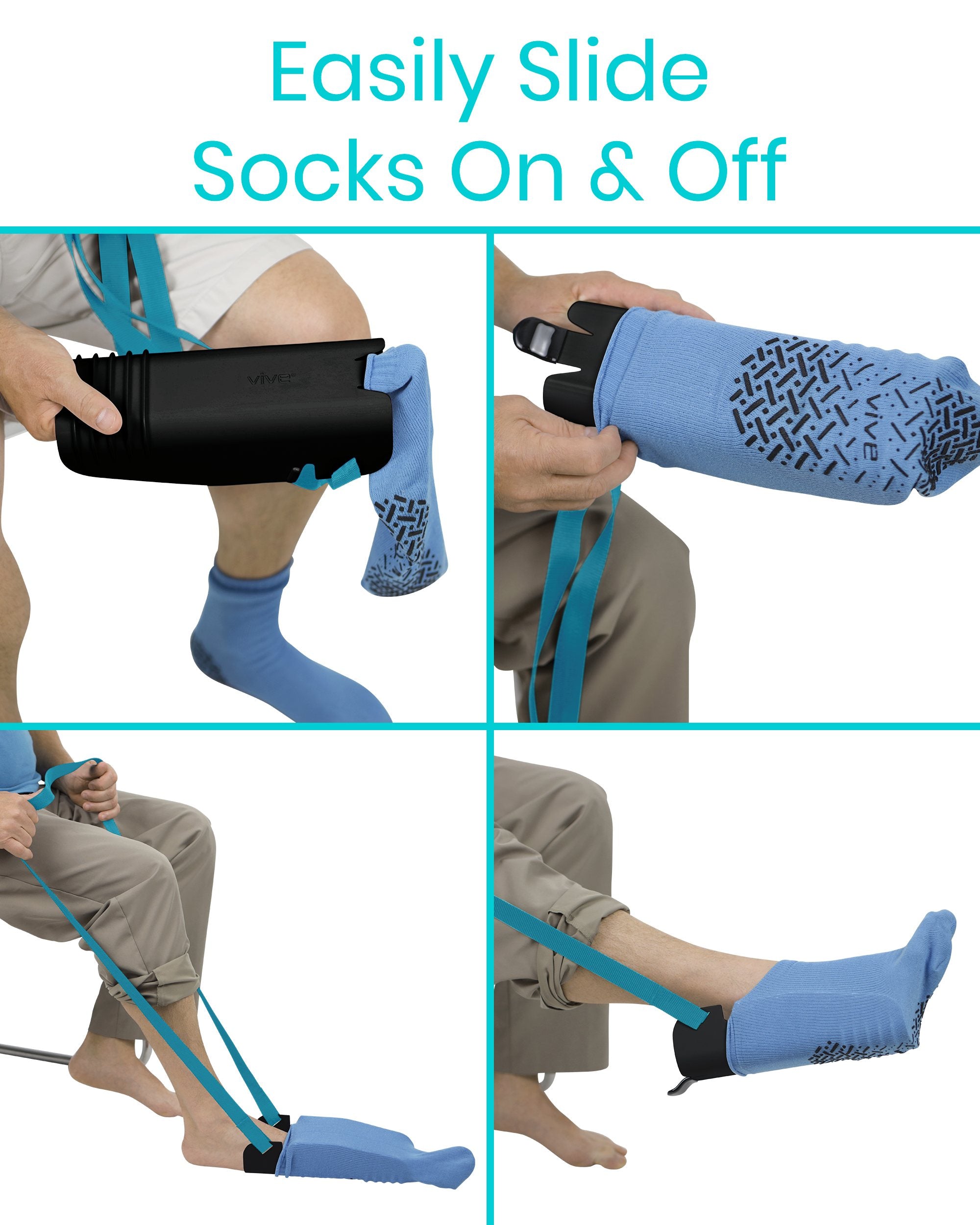 Vive Health - Sock Assist & Remover, Tapered Nonslip Ridges, Loop Handle