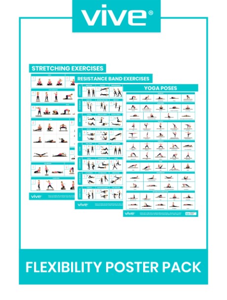 Vive Health - Flexibility Poster Pack: Yoga, Stretching, Resistance Bands, Full-Color, Laminated