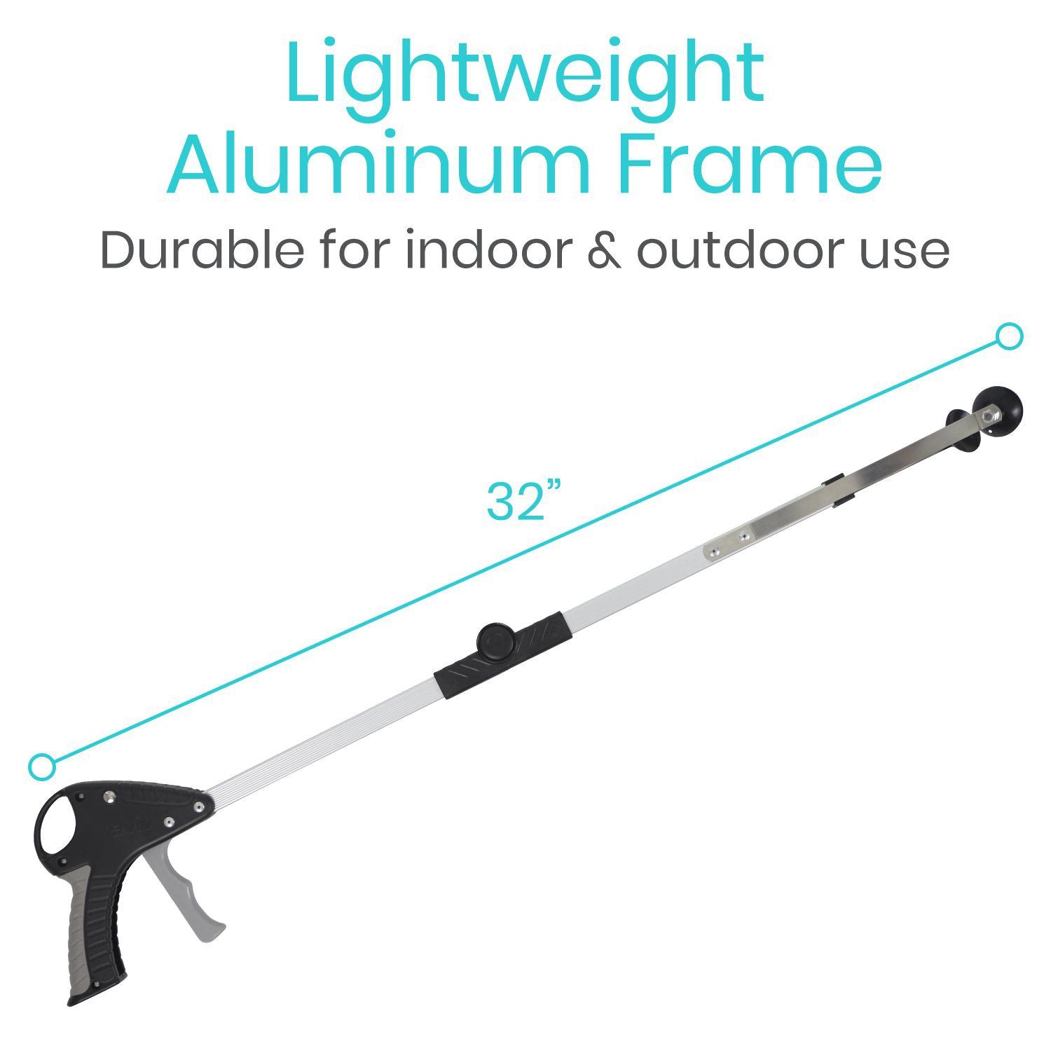 Vive Health - 32" Folding Suction Cup Reacher Brushed Aluminum, Trigger Grip