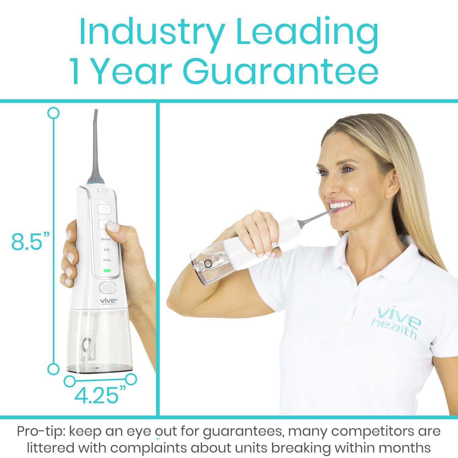 Vive Health - Water Flosser, Rechargeable, Multiple Modes, 4 Nozzles