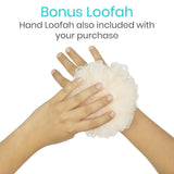 Vive Health - Curved 17” Mesh Loofah Brush with Handheld Loofah, Waterproof