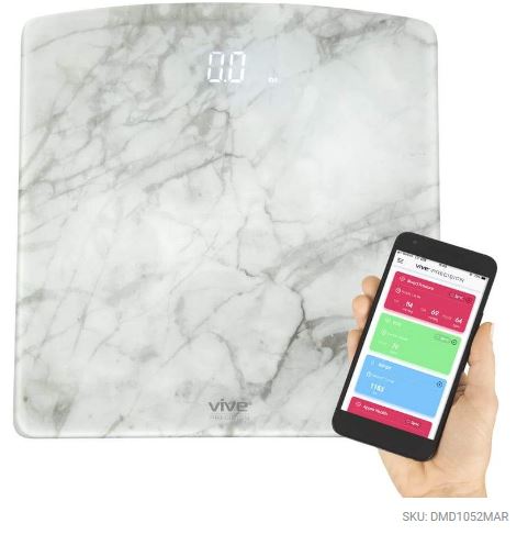 Vive Health - Digital Marbled Tempered Glass Smart Scale w/ App, Weight Capacity 396 lbs