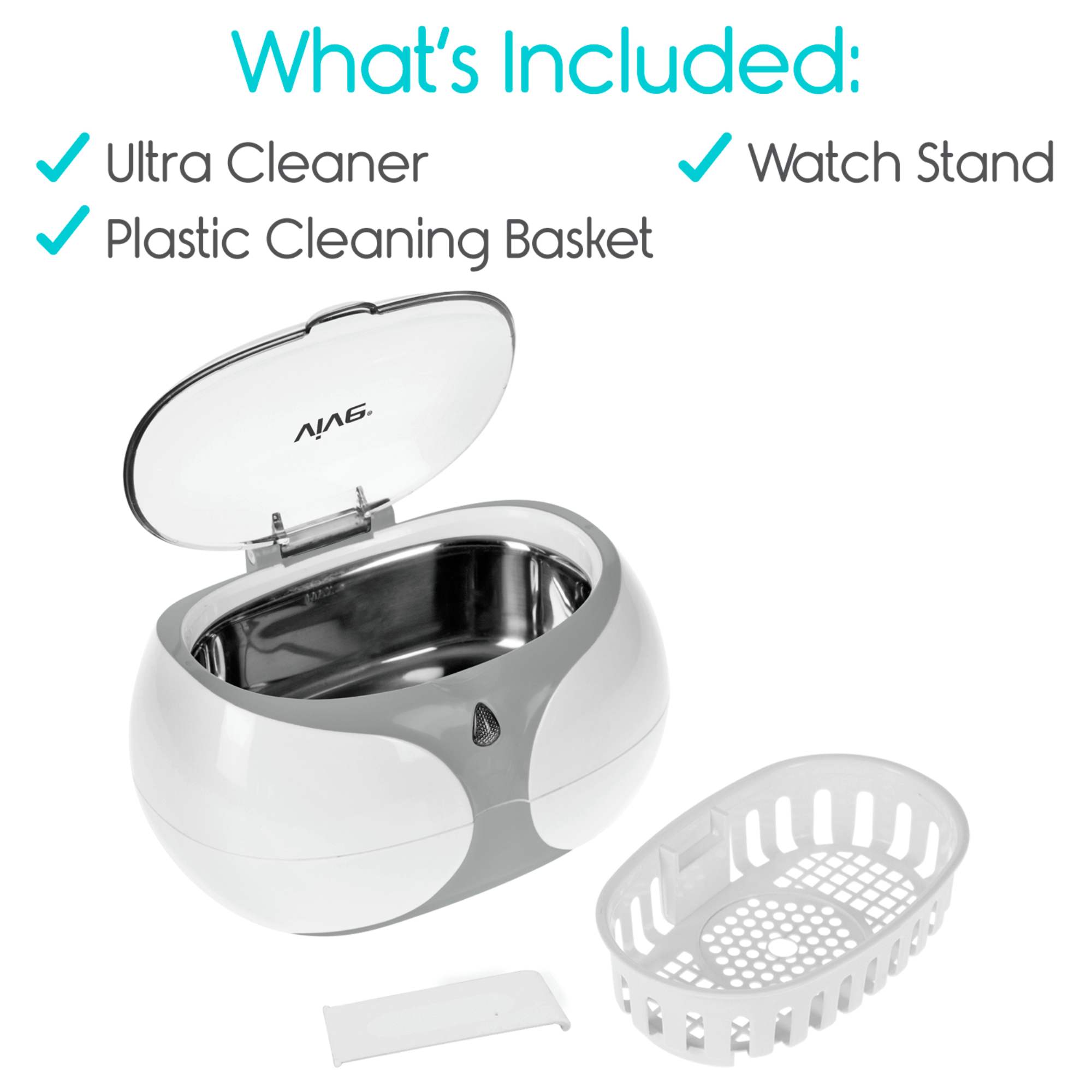 Vive Health - Ultrasonic Cleaner, Large Tank with Tray, Watch Stand